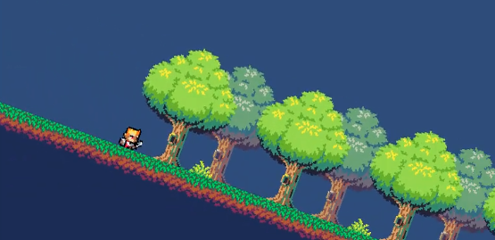 Screenshot of a pixel art game, a fighter running down a hill